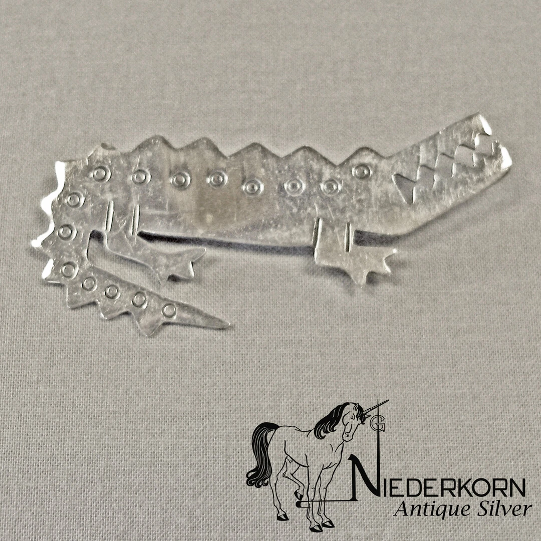 Sterling Silver Alligator Pin by an Unknown Mexican Maker