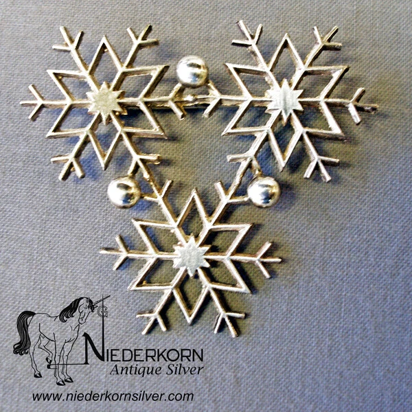 Sterling Triple Snowflake Pin Designed by Christoffersen for International Silver