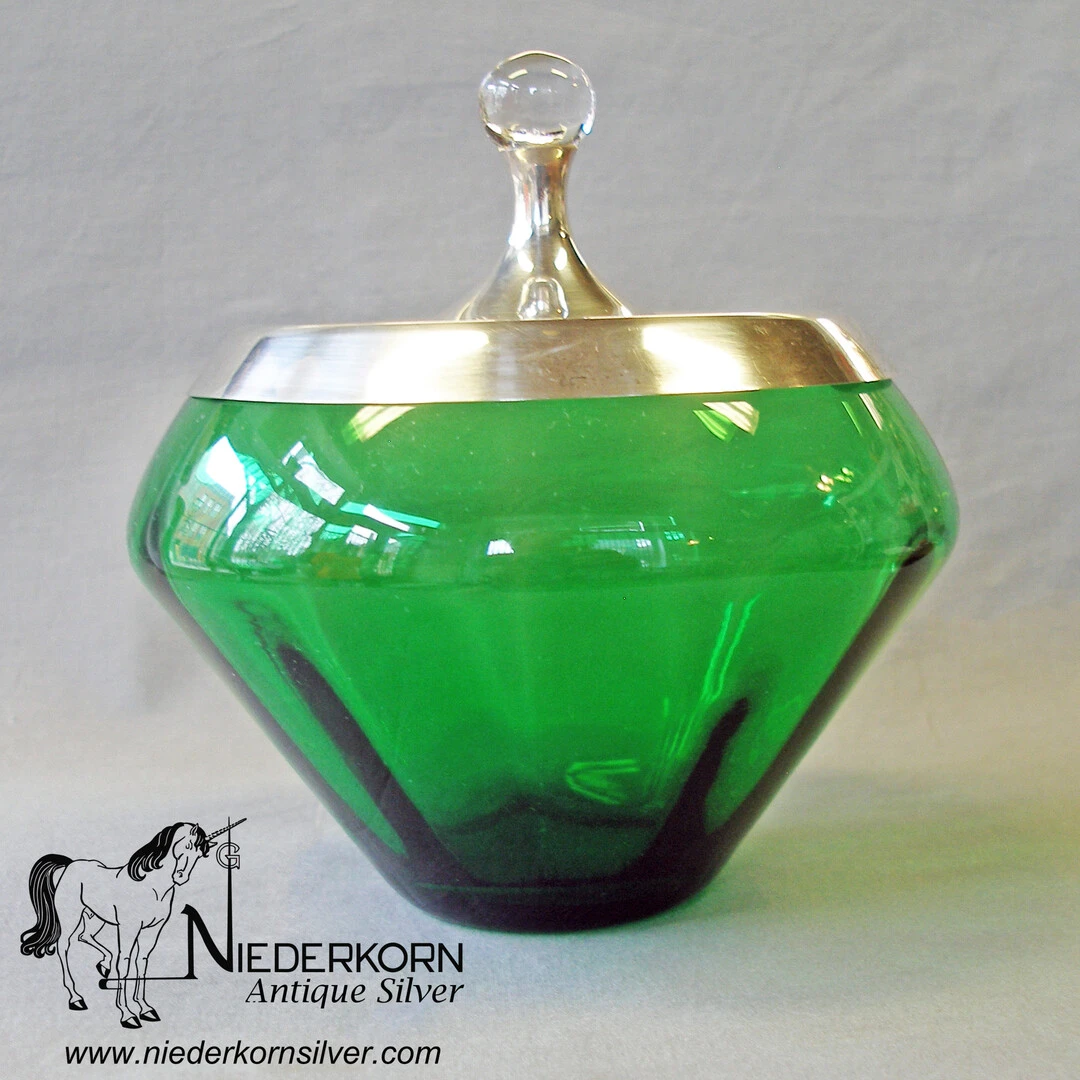 Sterling and Glass Emerald Candy Jar by Gorham Corporation