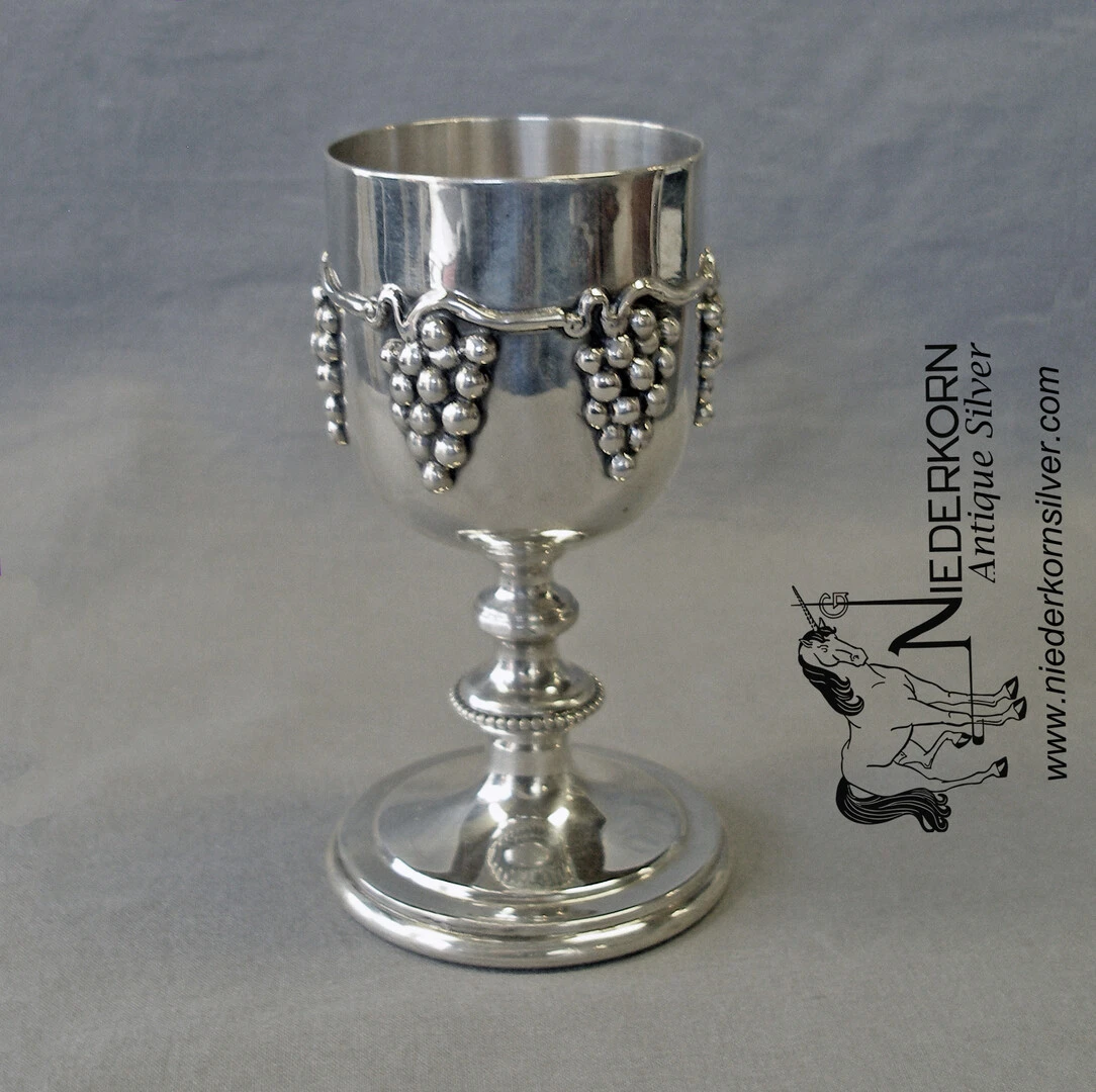 Sterling Silver Grape Motif Kiddush Cup