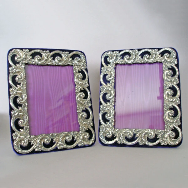 Pair of Velvet Backed Sterling Silver Picture Frames by M G Cooler1