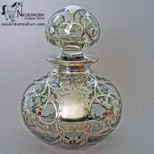 Art Nouveau Silver Overlay Cologne Bottle