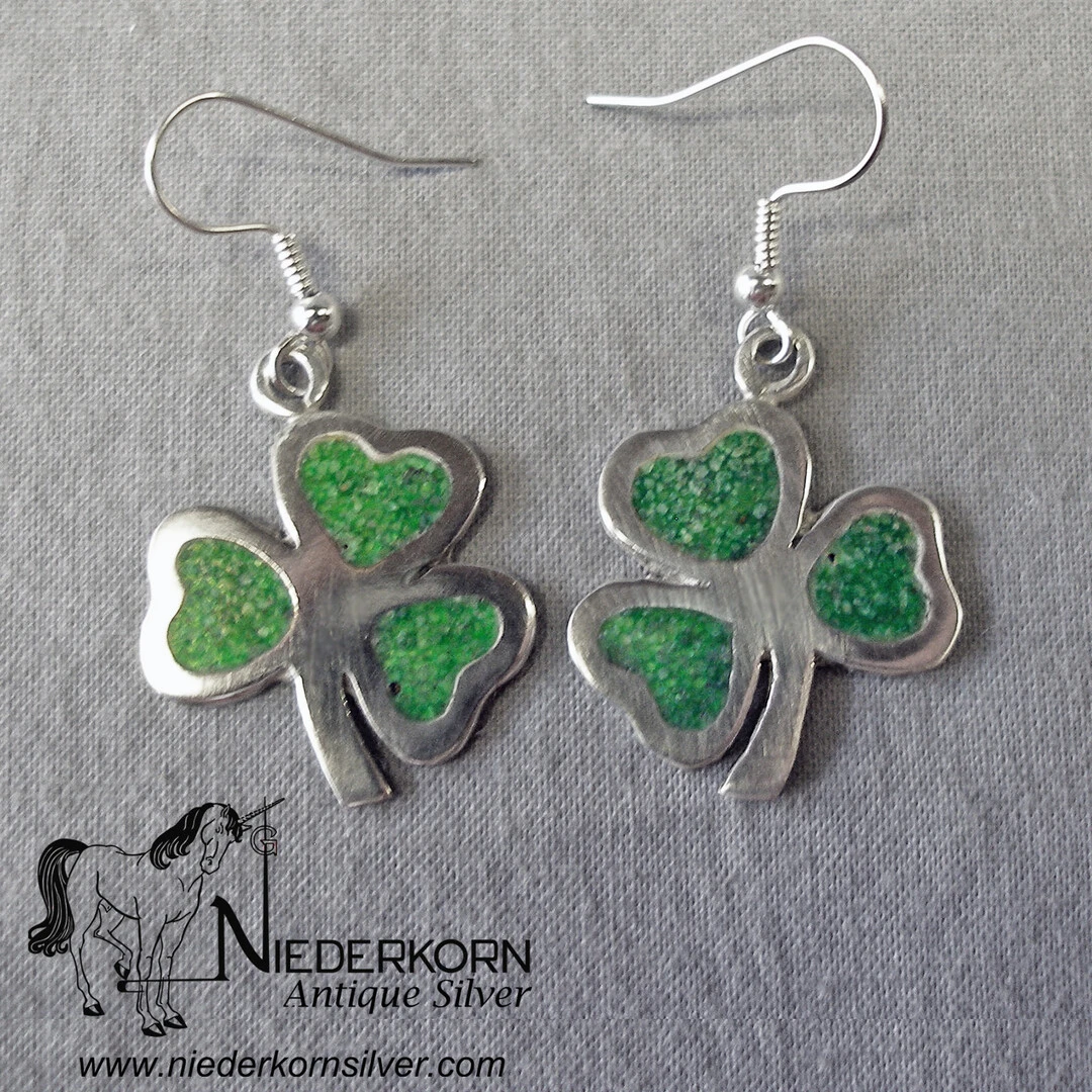 Sterling Shamrock Earrings with Crushed Stone by Hiller for Niederkorn Silver