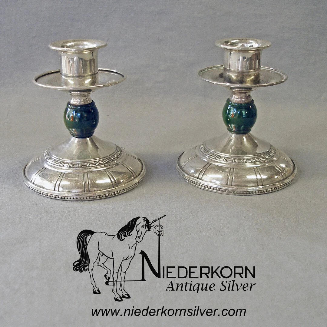 Art Deco Sterling Silver and Bakelite Candlesticks by Webster Company