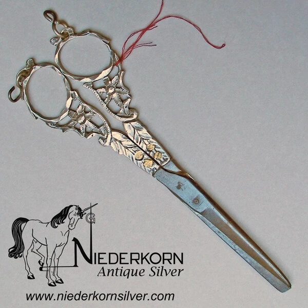 Antique Handmade Silver Dutch Cloth or Sewing Scissors