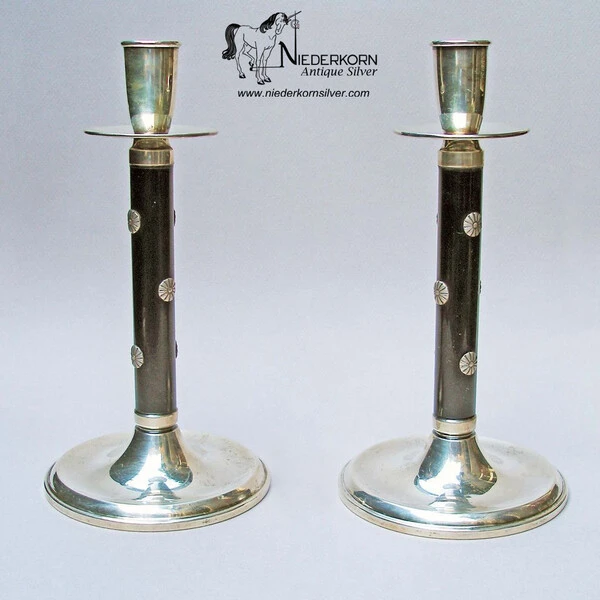 Pair of Mid Century Modern Candle Sticks - Far East Pattern