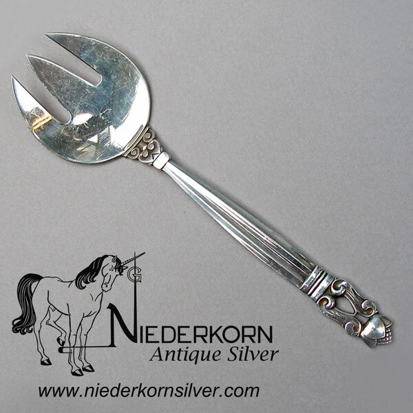 Sterling Georg Jensen Acorn Lemon Fork, all silver early style